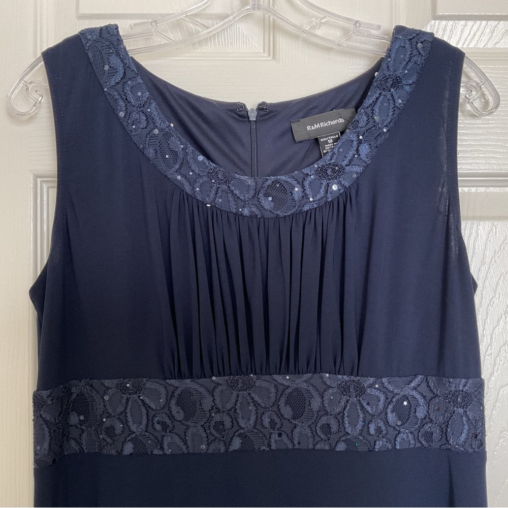 R & M Richards Navy Blue Lace Sequins Special Occasion Dress 2 Piece Size 10 - Picture 8 of 11